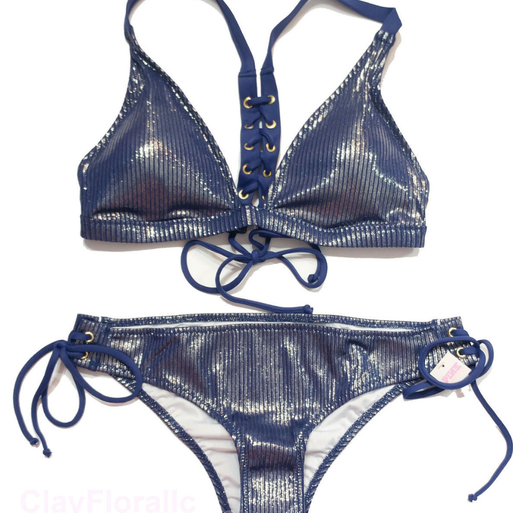 Victoria's secret Pink swim set ink blue Triangle